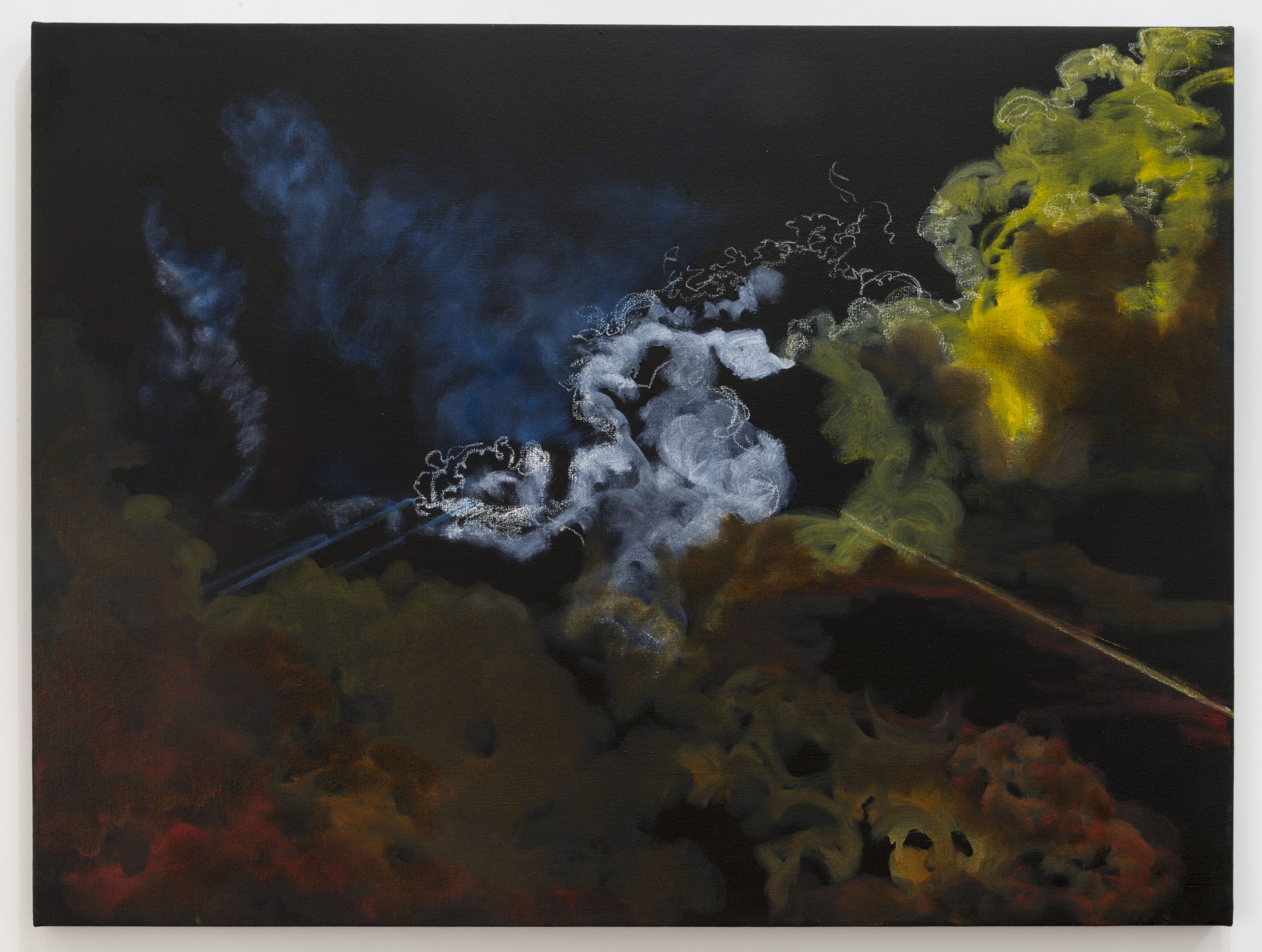 Sandy Rodríguez, Tear Gas No. 5 (Ferguson), 2015. Óleo sobre lienzo. 36 x 48 pulgadas. Cortesía del artista. Foto: Joshua White / JWPictures.com