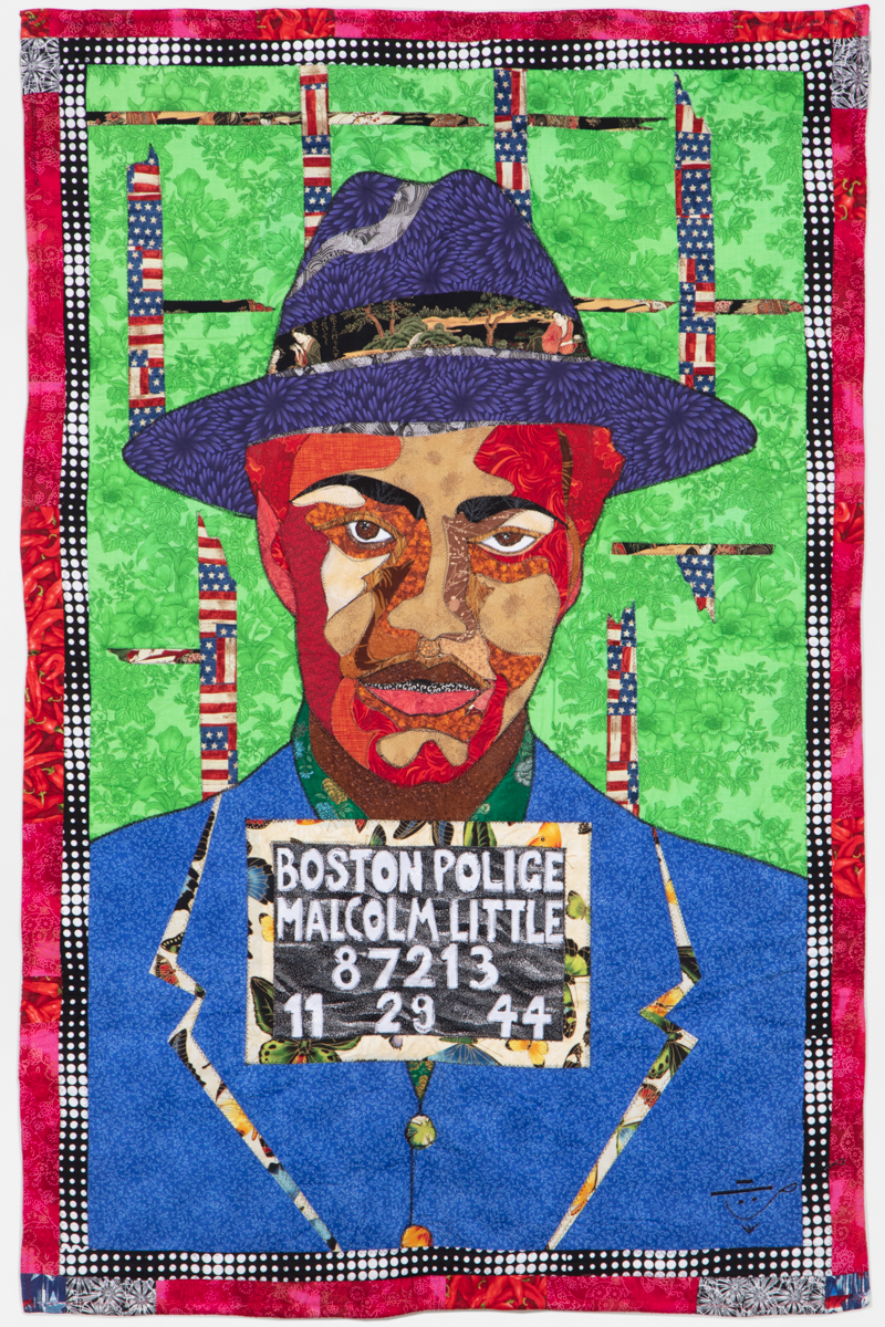 Ramsess, Malcolm X, 2008. Fabric. 37 x 56 pulgadas. Foto de Damian Turner. Cortesía del artista.
