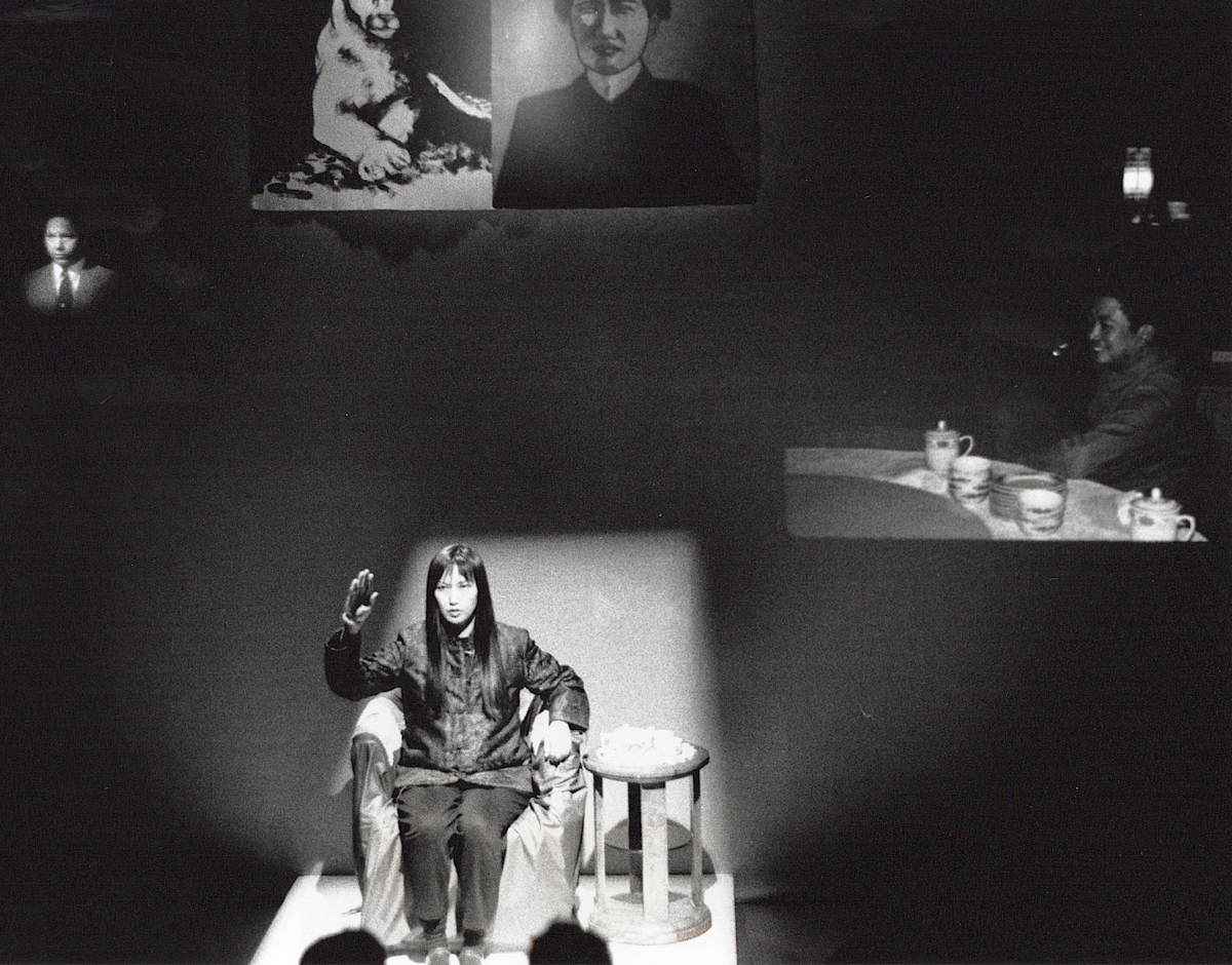 May Sun, The Great Wall of How Red is My China? performed in 1988 at New Langton Arts. San Francisco, California. Photo by Martin Cox.