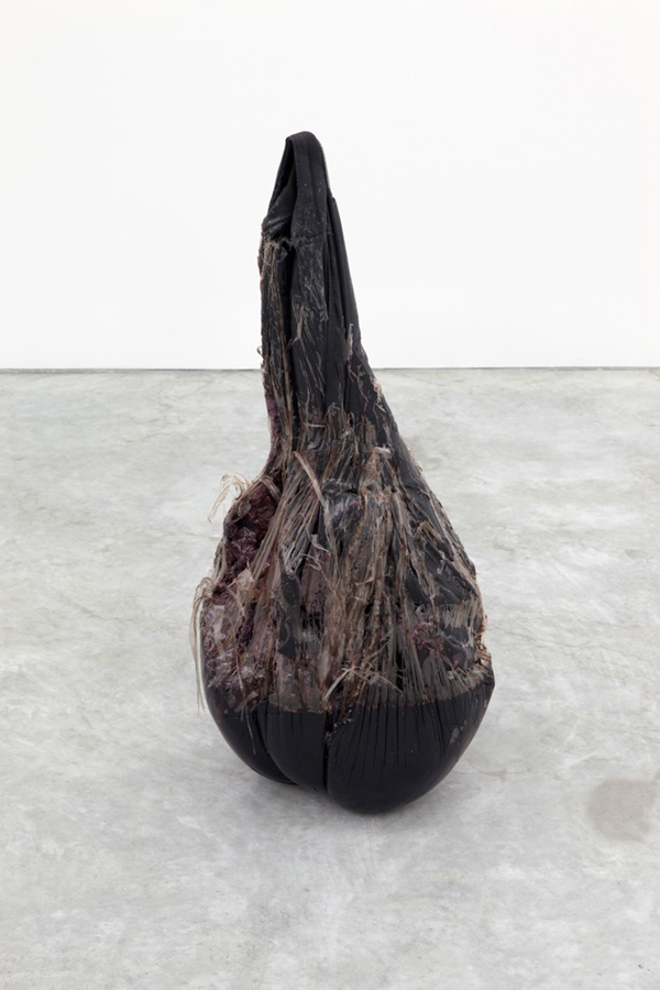 凯文·比斯利，《无题（腰椎）》，2015 年。聚氨酯泡沫、树脂、背包，31 x 13 x 13 英寸，洛杉矶哈默博物馆。艾格尼丝和爱德华·李的礼物，以纪念伦纳德·尼莫伊。