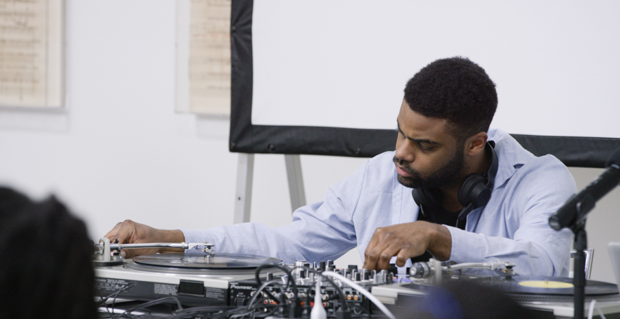 Artist Talk: Kevin Beasley at Art + Practice. April 11, 2015. Photo by Sean Shim-Boyle.